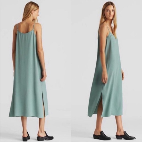 Eileen Fisher Dresses & Skirts - Eileen Fisher Elm V-Neck Tencel Crepe Spaghetti Strap Cami Dress